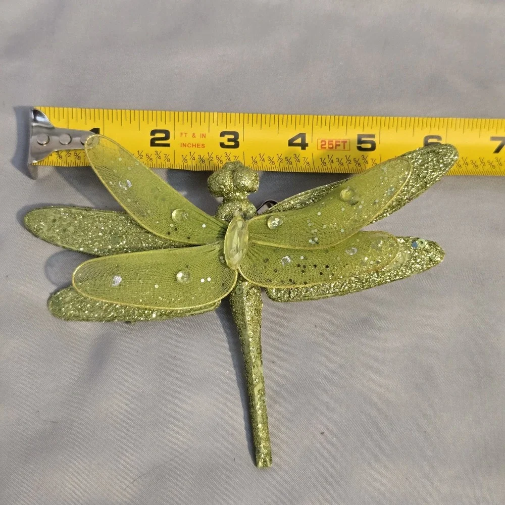 Large Green Glitter Dragonfly Clip On Christmas Ornament Jeweled 6